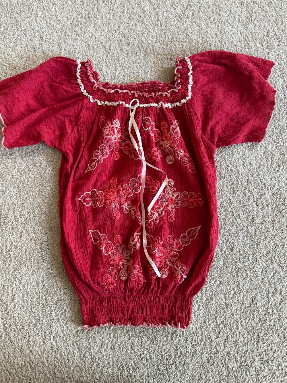 Red Embroidered Peasant Top